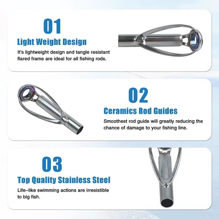 Kit réparation 7/14 guides canne pêche cadre inox anneau céramique bricolage matériel pêche remplacement