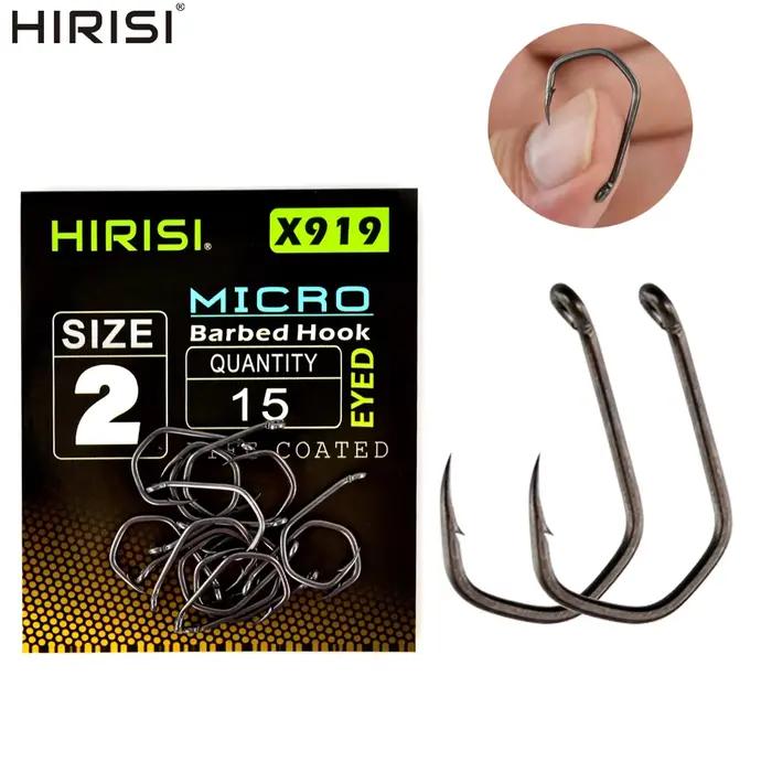 Hameçons carp fishing micro barbelés PTFE 15 pièces Hirisi - acier haute carbone pour pêche précise