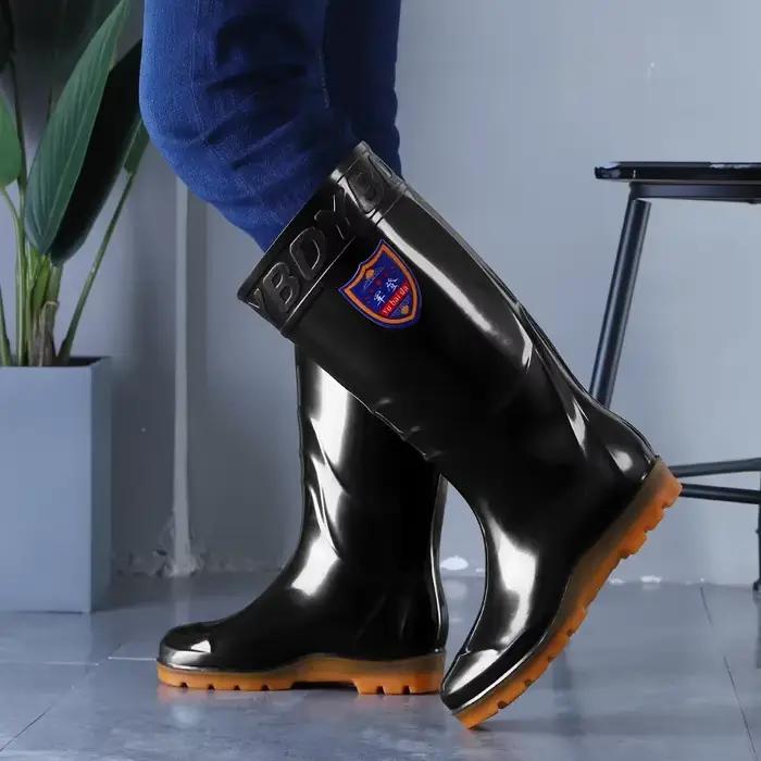 Bottes PVC pêche homme imperméables antidérapantes tube haut avec semelle caoutchouc et doublure polaire