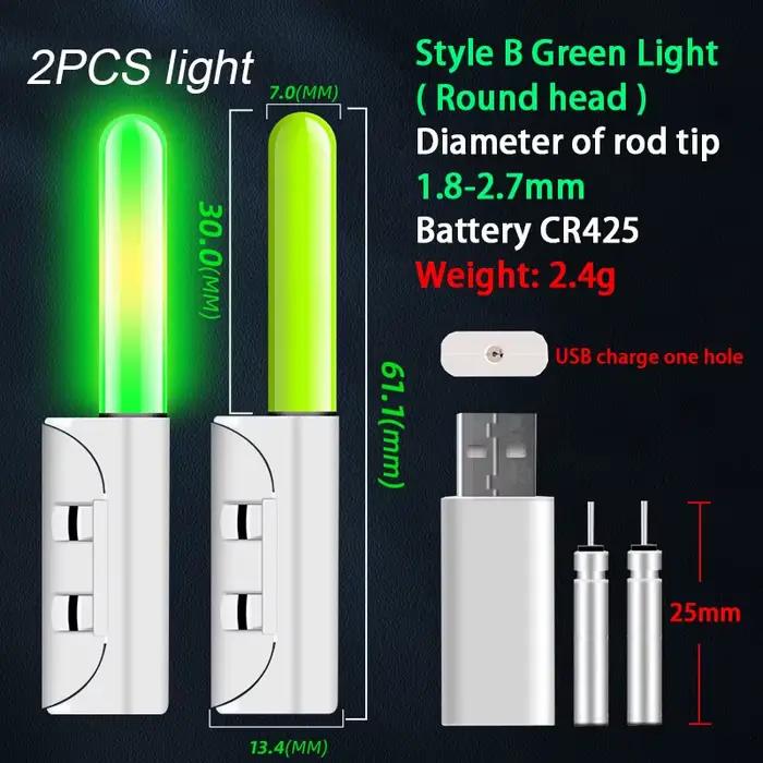 2 pièces lumières avertissement flotteurs bâton LED recharge USB tige canne pêche nocturne