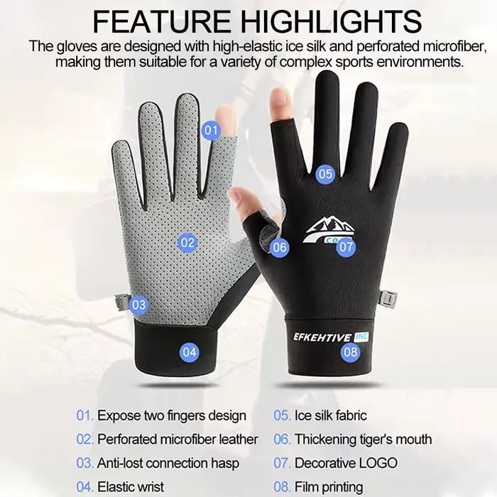 Gants pêche protection solaire unisex - anti-UV respirant anti-dérapage pour sports outdoor