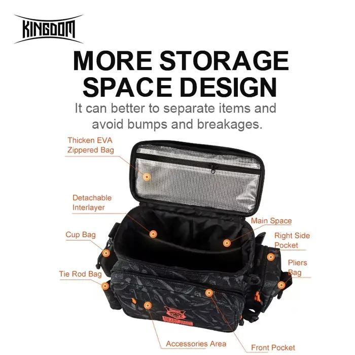 Sac pêche multifonction Kingdom 44*21*22cm nylon 1000D imperméable grande capacité sport extérieur