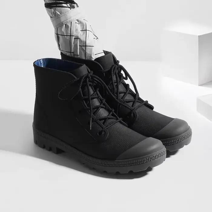 Bottes de pluie pêche hiver homme lacets cheville - Chaussures camping imperméables non-dérapantes extérieur