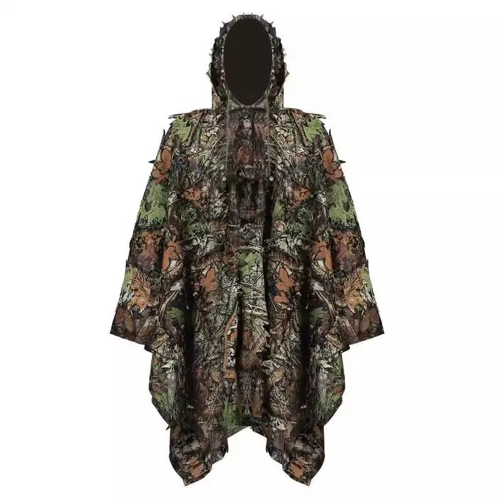 Poncho camouflage feuilles 3D - Discret pour pêche en rivière et sous-bois