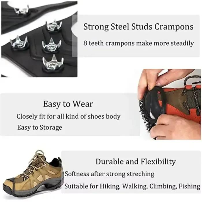 Crampons 8 pointes pour chaussures de pêche hivernale - Anti-dérapant glace et neige sécurité