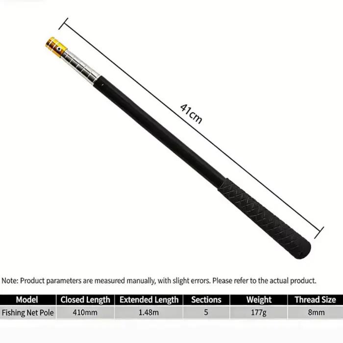 Manche filet pêche en acier inoxydable télescopique - Perche réglable et robuste pour installation facile