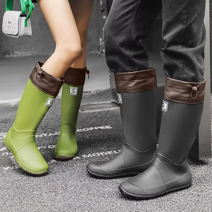Bottes de pluie couple homme femme mode long tube caoutchouc anti-dérapant pêche extérieur