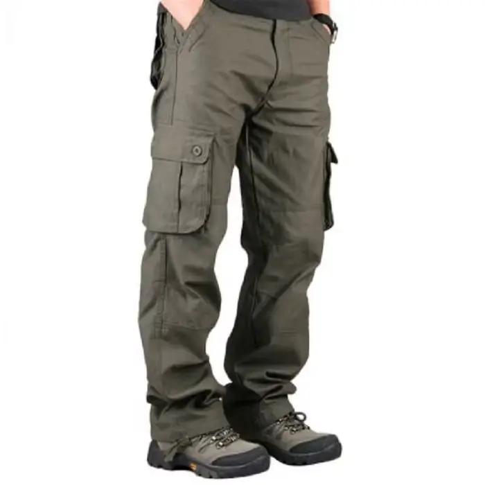 Pantalon cargo coton homme multi-poches tactique pêche travail droit slacks vêtement extérieur