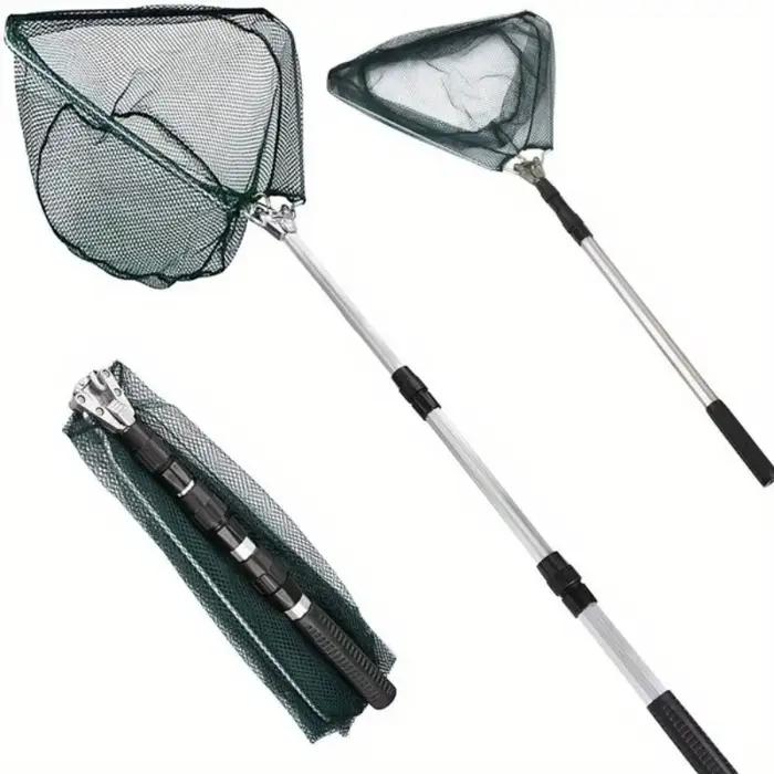 Épuisette de pêche ultra-légère pliable avec manche télescopique en alliage d'aluminium