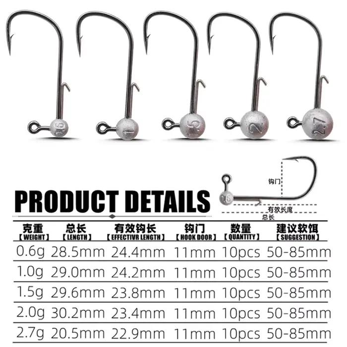 Têtes de Jig Ultra Légères 0.6g à 2.7g pour Leurre Souple, Hameçons Mini pour Pêche aux Leurres