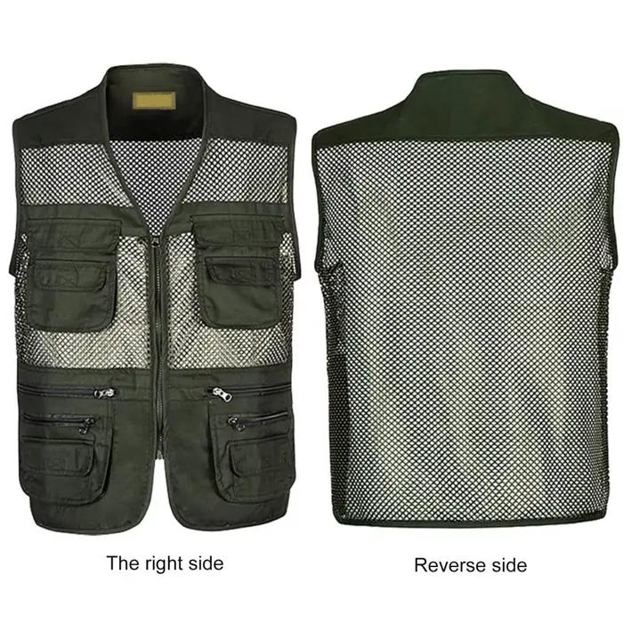 Veste légère mesh homme pour pêche camping travail été sport extérieur fermeture zippée