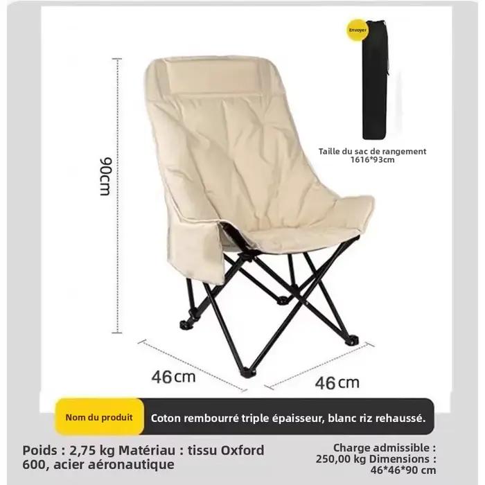Fauteuil lune pliant rembourré dossier haut réglable pour pêche camping loisirs randonnée pique-nique