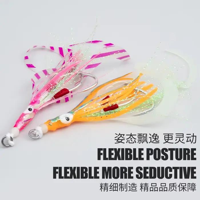 Leurre souple TEASER 2 pièces HK018 pour pêche en mer, appât lumineux à jig lent avec hameçons assistés