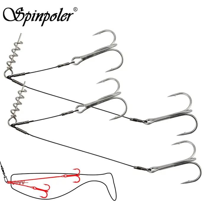 Hameçon triple corkscrew stinger rig pour pêche au leurre souple pike et bass en acier haute
