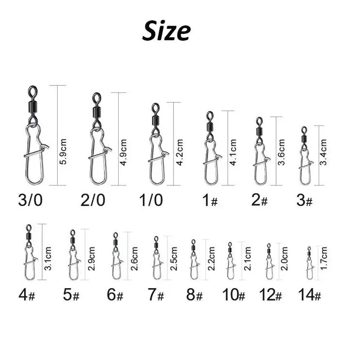 50 pièces de swivels à roulement pour pêche - Tailles #2/4/6/8/10/12 avec connecteur rapide