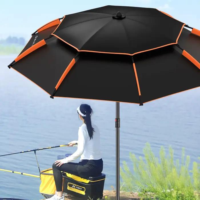 Grand parapluie pêche pliable UPF 50+ waterproof - Protection solaire avec support réglable portable