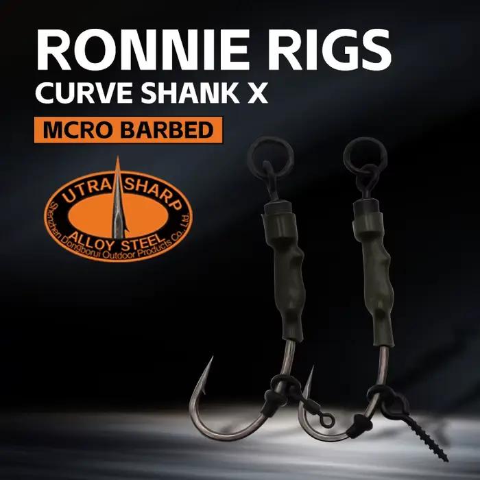 Montage carp fishing Ronnie Rigs prêt à pêcher avec hameçon courbe PTFE et micro ring pour carpe