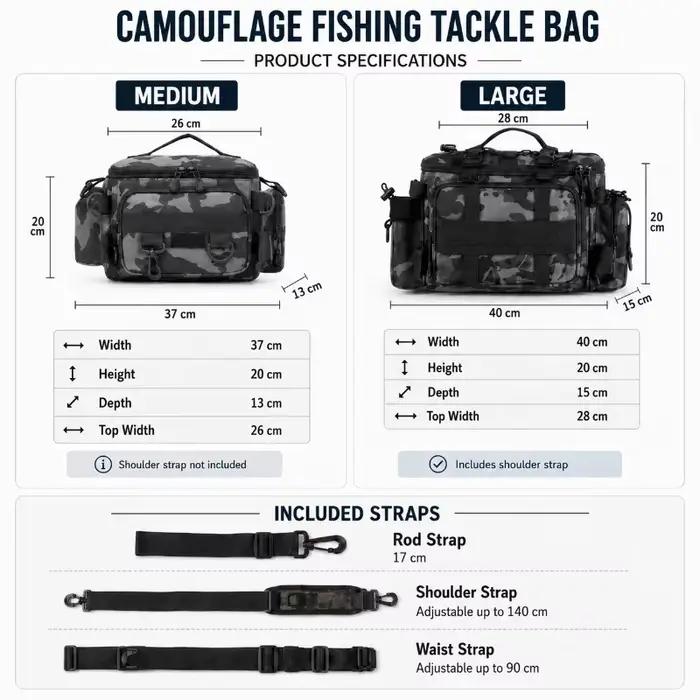 Sac bandoulière pêche étanche grande capacité avec porte-canne - Accessoires sport outdoor portable