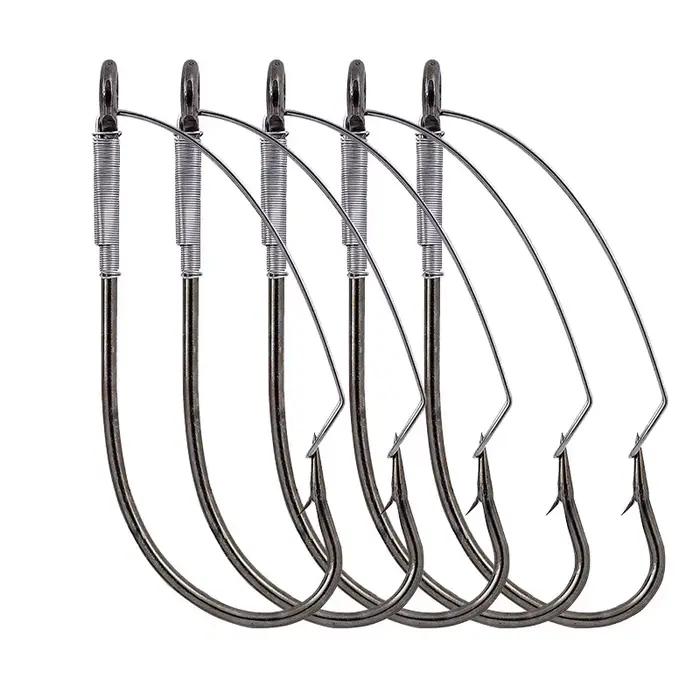 5 hameçons sans herbe en acier haute teneur en carbone pour la pêche au bass avec montage wacky rig