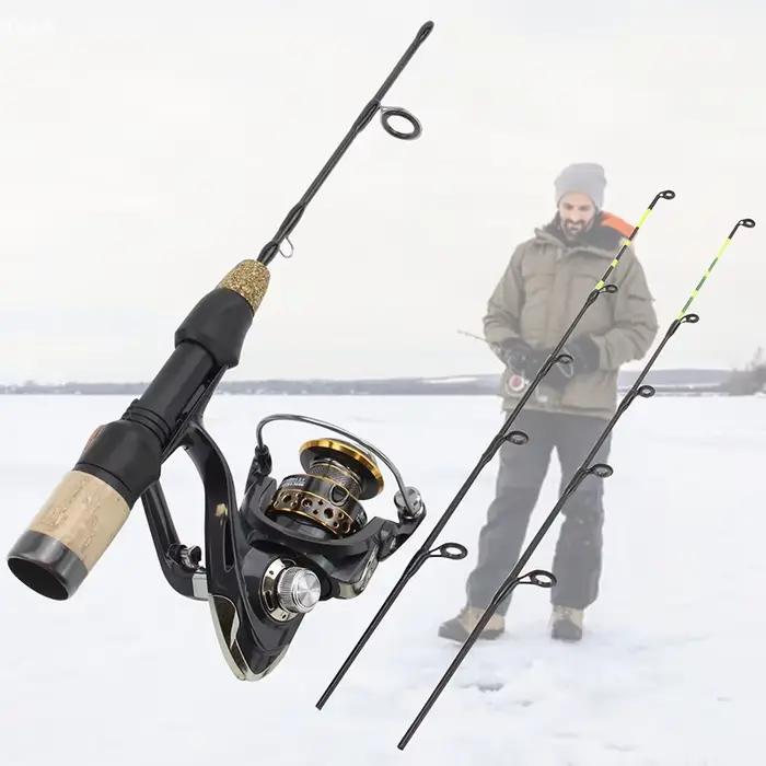 Canne à pêche glace portable 60cm 2 brins carbone léger pour carpe et truite en rivière étang