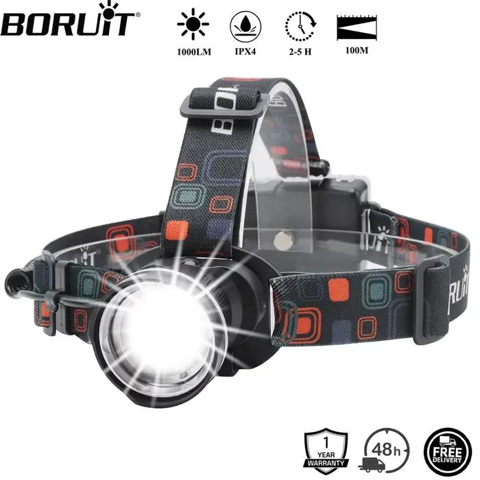 Lampe frontale BOIRUiT RJ-2166 1000LM zoomable étanche piles AA pour pêche et chasse
