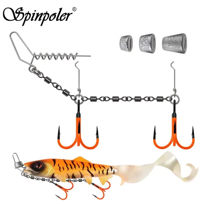 Système Stinger Rig Spinpoler Flame avec hameçon triple UV - Pour leurres souples type shad