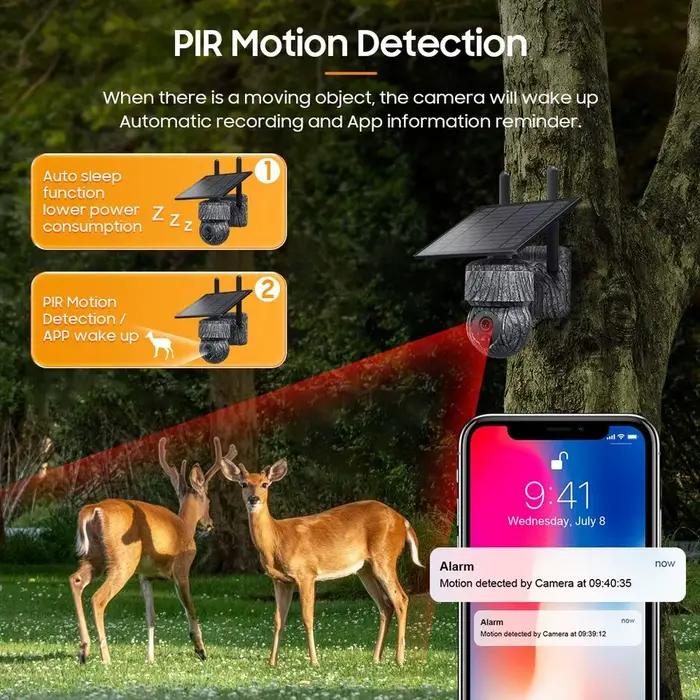 Caméra trail sans fil 4G WiFi solaire avec vue directe alarme détection humaine PTZ pour sécurité chasse