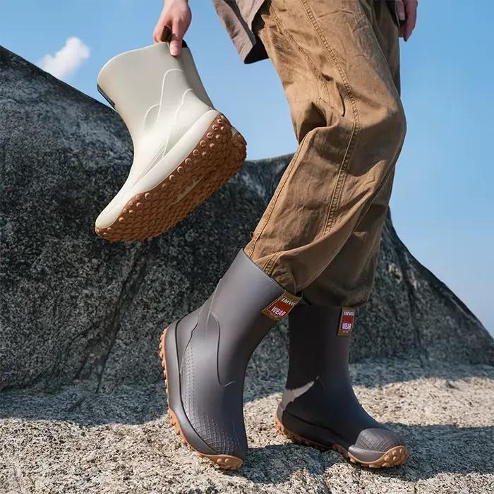 Bottes de pluie mi-hautes pour homme printemps automne anti-dérapantes polyvalentes pêche camping randonnée aventure