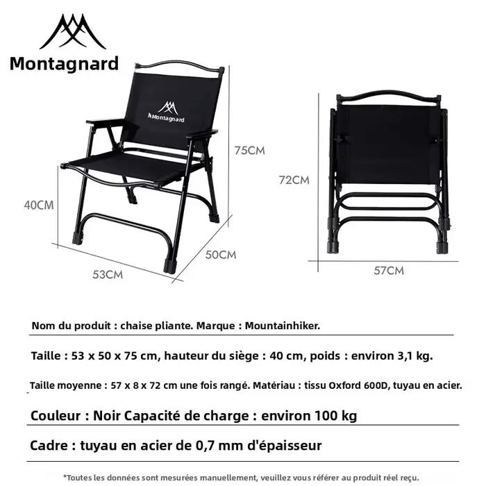 Chaise de camping pliante avec dossier et housse de transport en tissu Oxford pour pêche pratique