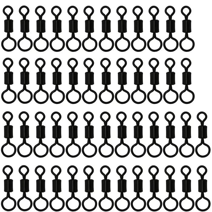 50 émerillons noirs pour pêche à la carpe - Émerillons roulants solides à œil large pour leurres et connecteurs