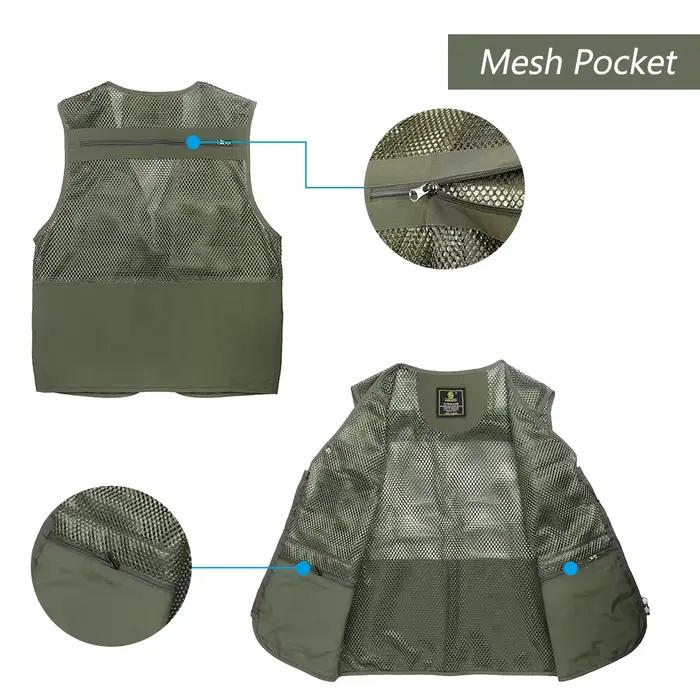 Veste de pêche respirante en mesh avec poches zippées pour activités extérieures été