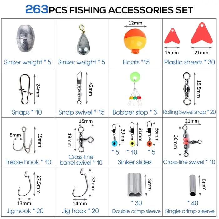 Kit pêche 263 pièces avec boîte à accessoires : pinces, leurres, hameçons et plombs complets