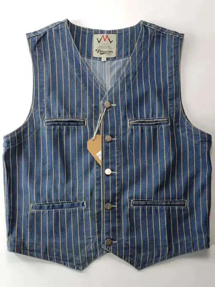 Gilet pêche décontracté en jean japonais - Veste sans manches cargo multi-poches style rétro pêche