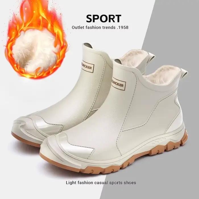 Bottes de pluie homme imperméables doublées polaire pour pêche hivernale et travaux extérieurs
