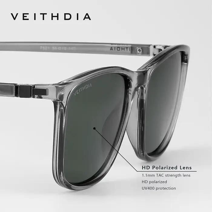 Lunettes de soleil rétro VEITHDIA TR90 polarisées pour pêche - Modèle 7521 unisexe verres UV400 vintage