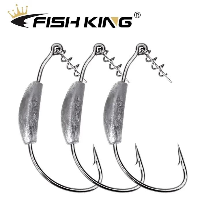 5 Hameçons Offset Poids Intégré FISH KING 2g-7g pour Texas Rig - Pêche Leurres Souples
