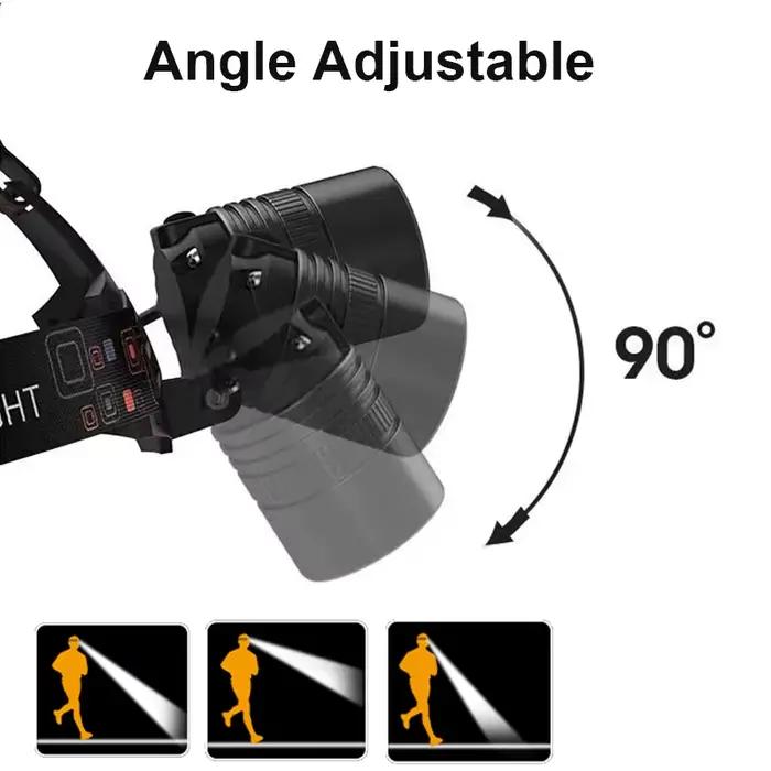 Lampe frontale pêche puissante rechargeable zoomable - Étanche IPX5 - Haute luminosité pour travail précis