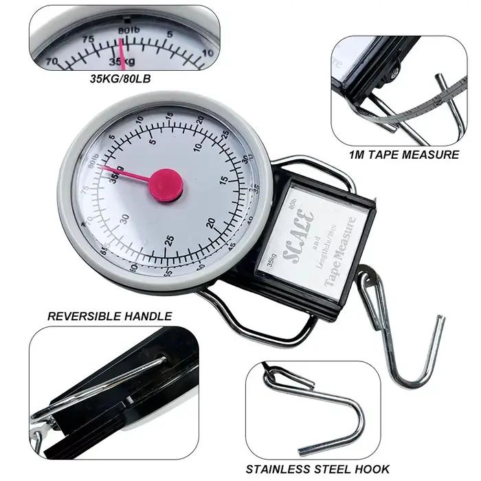 Balance pêche portative Limnoid avec mètre ruban intégré 35kg - Outil pesée léger pour pêche, bagages, courses
