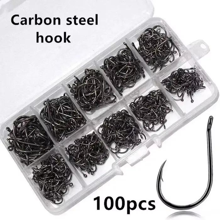 100 hameçons circle argentés acier carbone haute résistance tailles #3 à #12 pour pêche sportive