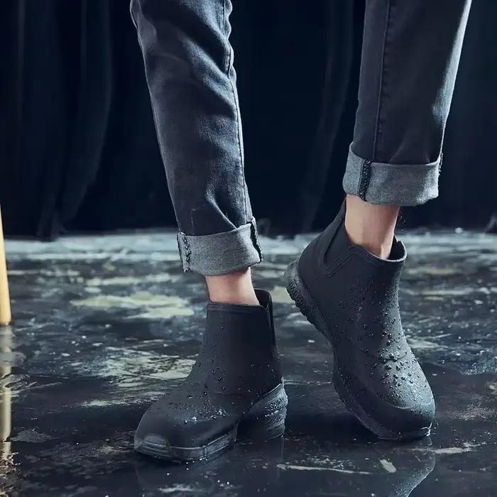 Bottes pluie homme PVC courtes antidérapantes pêche lavage auto extérieur semelle souple