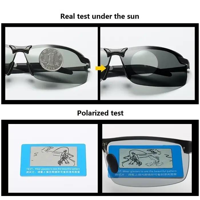 Lunettes photochromiques polarisées pour pêche - Verres caméléon qui changent de couleur jour/nuit