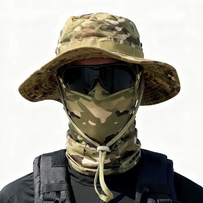 Chapeau camouflage pêche pliable à large bord - Bonnet boonie balaclava pour chasse et pêche