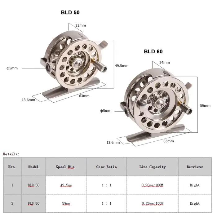 Moulinet lancer mouche aluminium alliage 1:1 pour pêche hiver glace lac mer leurres tambour droit casting