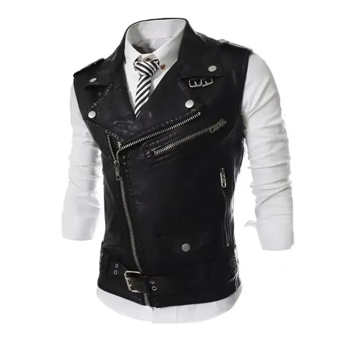 Gilet en cuir homme slim fit à col zippé, veste courte unie style coréen pour pêche