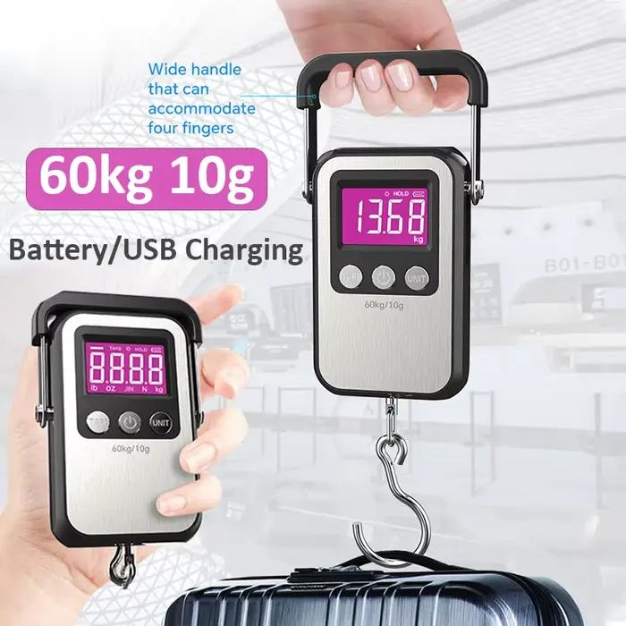 Balance numérique portable 60kg 10g pour bagages - Pêche avec chargeur USB et crochet