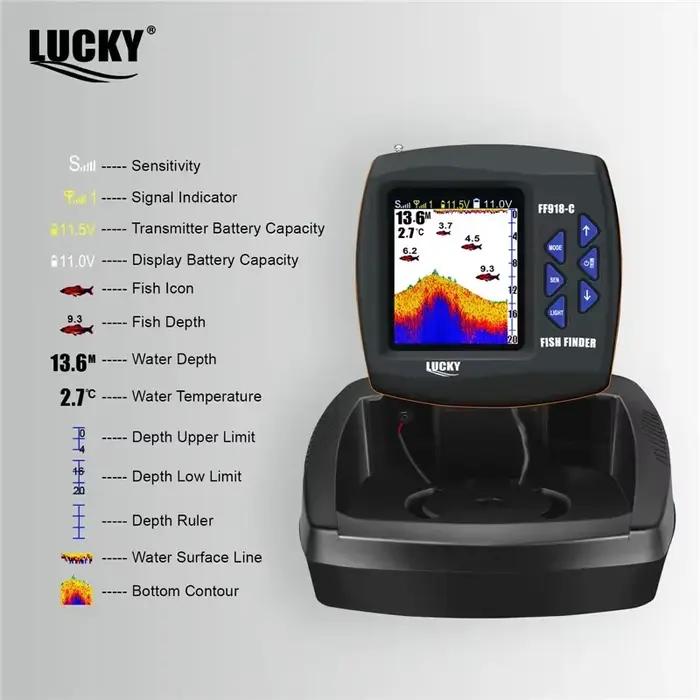 Bateau appât télécommandé Lucky FF918-CWL avec sondeur poissons 3.5" LCD portée 300m profondeur 100m