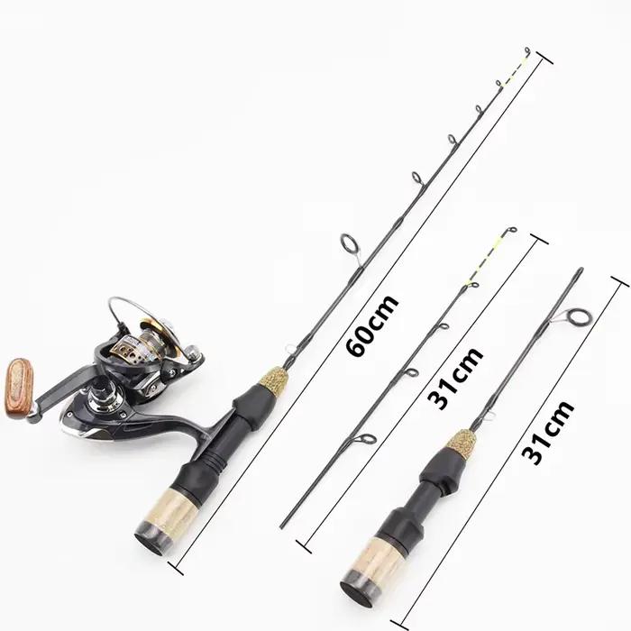 Canne à pêche glace portable 60cm 2 brins carbone léger pour carpe et truite en rivière étang