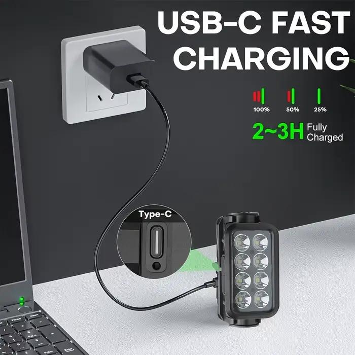 Lampe frontale rechargeable détecteur de mouvement pour pêche nocturne, 8 LEDs ultra-légère et puissante