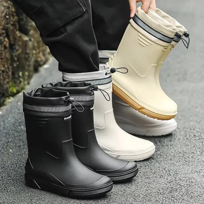 Bottes de pluie homme BIRROT mi-mollet élastiques anti-dérapantes PVC chaussures aquatiques taille 45