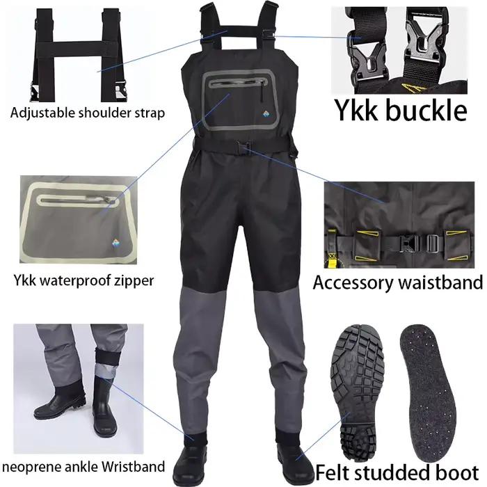 Pantalon wading étanche PVC respirant fermeture éclair avant pêche à la mouche poche couvertes